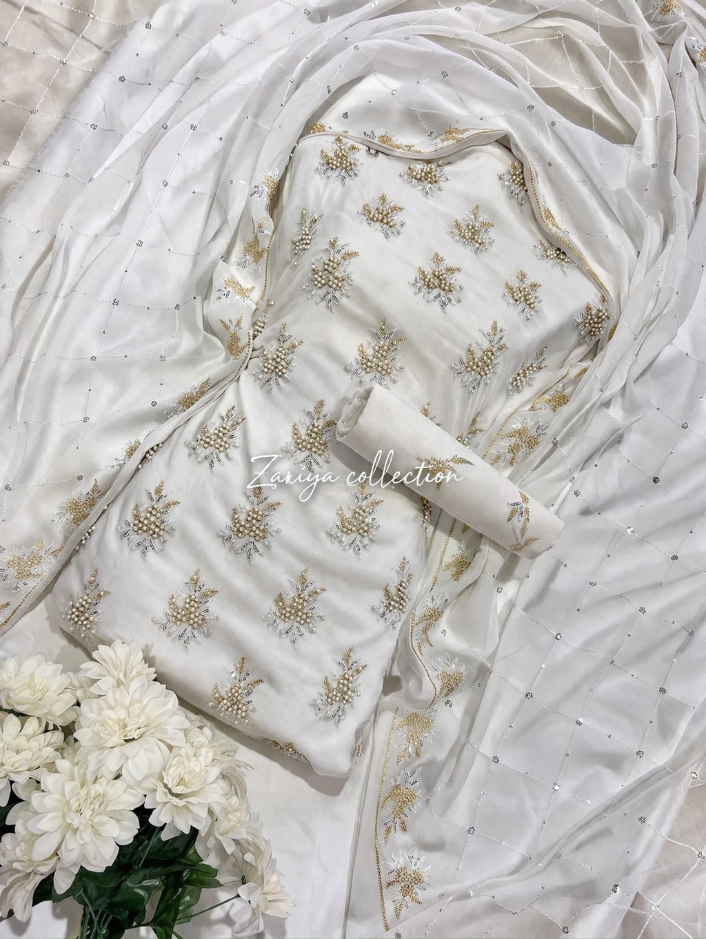 Soft Chiffon Beauty – Fine Pules Embroidery | 3PC (ICE-BLUE)