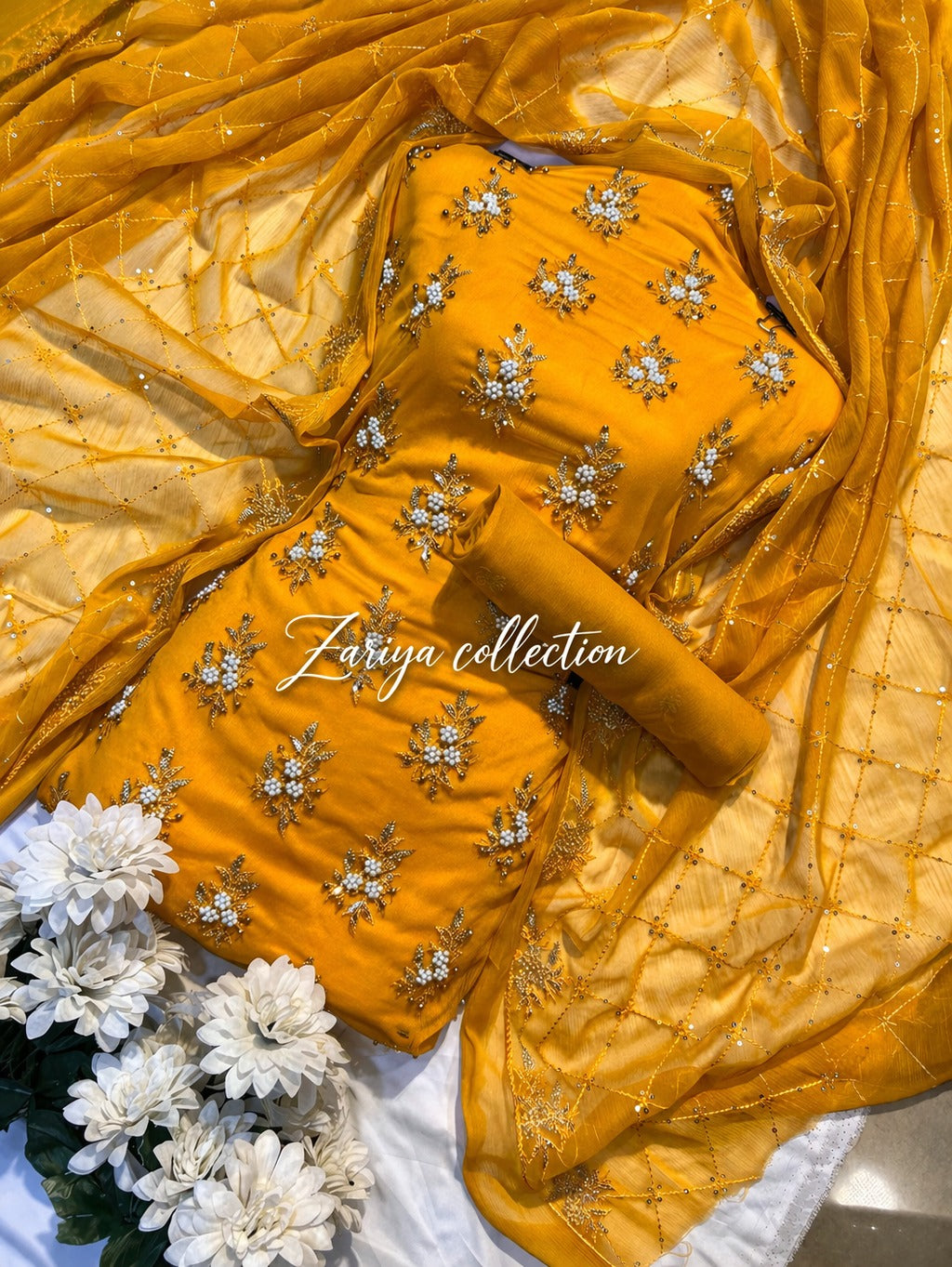 Soft Chiffon Beauty – Fine Pules Embroidery (yellow)