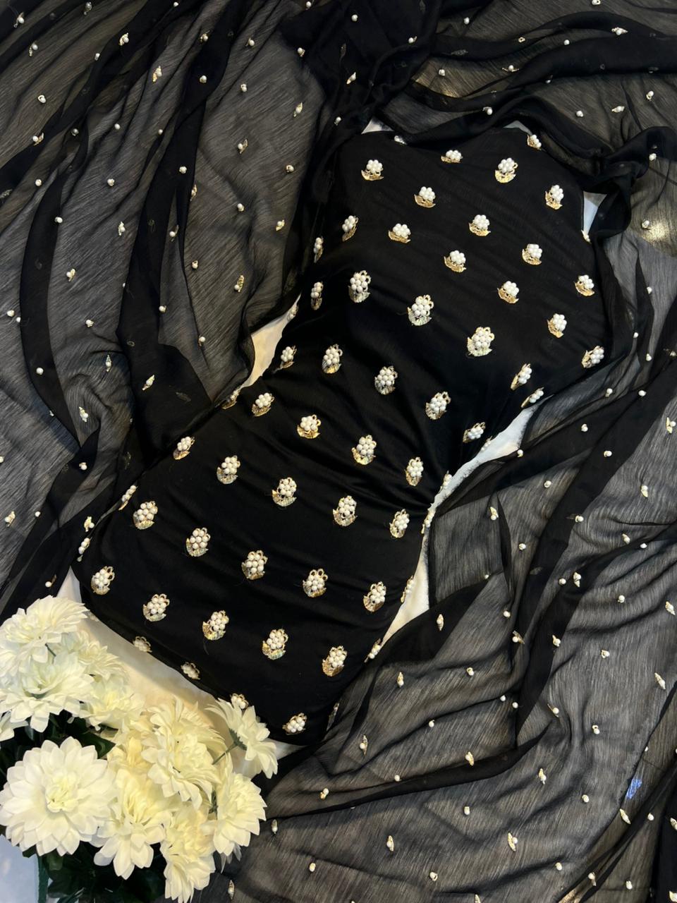 Premium 3-Piece Soft Chiffon Dress (BLACK)